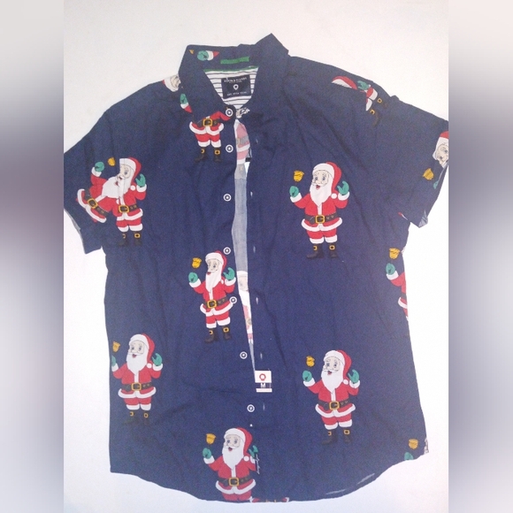Denim & Flower Ricky Singh Holiday Button Santa Short Sleeve Shirt - Picture 2 of 7